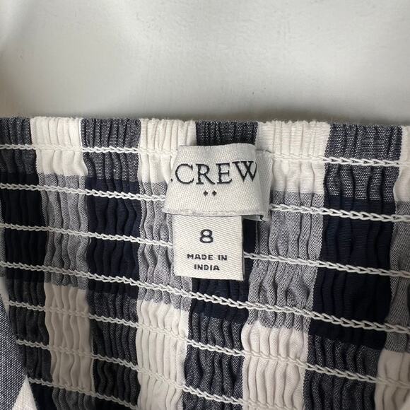 J. Crew Navy Blue Checkered Plaid Gingham Cotton Maxi Dress Size 8 - Picture 8 of 9